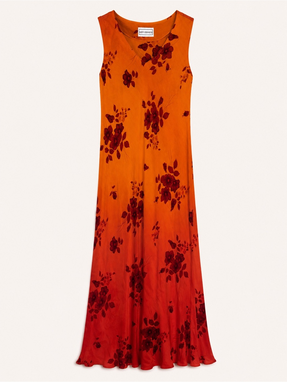 Karin Stevens Orange Red Floral Ombre Maxi Dress S/M Sleeveless